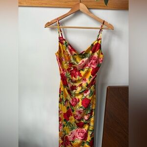 Yellow Floral Midi Dress with Adjustable Straps